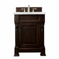 James Martin Vanities Brookfield 26in Single Vanity, Burnished Mahogany w/ 3 CM Eternal Jasmine Pearl Quartz Top 147-114-V26-BNM-3EJP